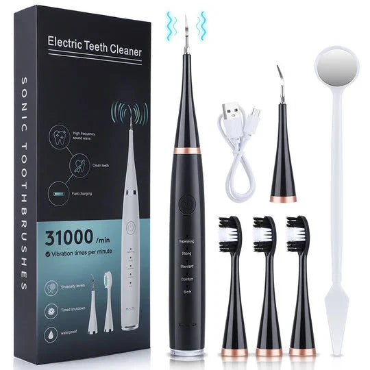 Ultrasonic Tooth Cleaner 5 Settings 3 Interchangeable Heads