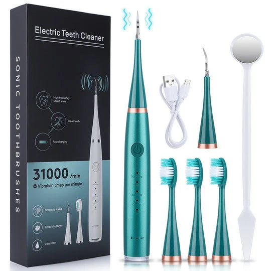 Ultrasonic Tooth Cleaner 5 Settings 3 Interchangeable Heads