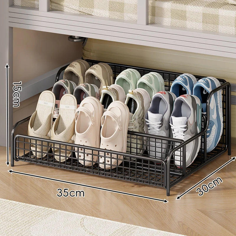 Under-Bed Shoe Organizer Pull-Out Ventilated Steel Wire Space-Saving Storage