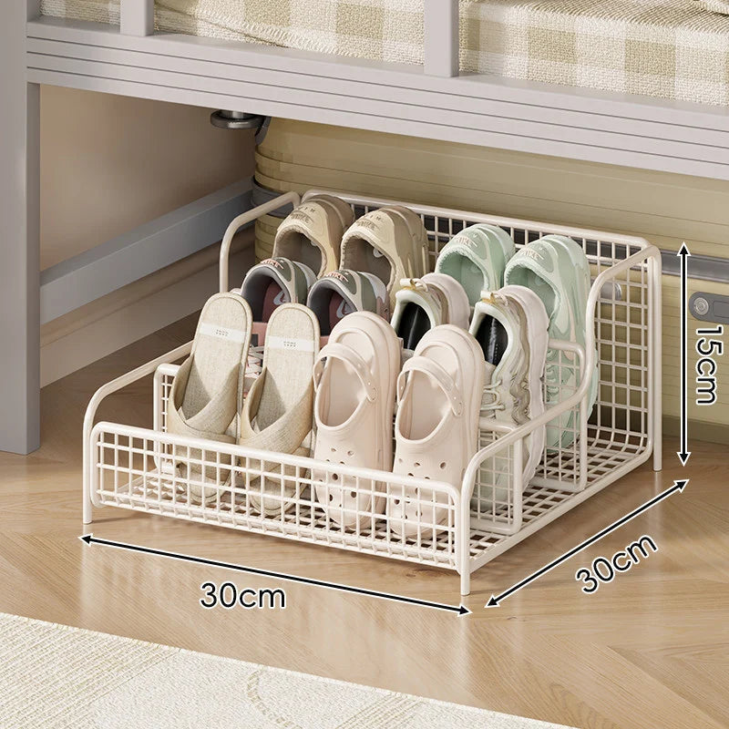 Under-Bed Shoe Organizer Pull-Out Ventilated Steel Wire Space-Saving Storage