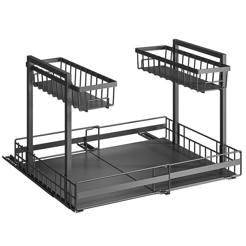 Under-Sink Pull-Out Shelf L-Shaped Two-Tier Smooth-Glide