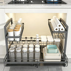 Under-Sink Pull-Out Shelf L-Shaped Two-Tier Smooth-Glide