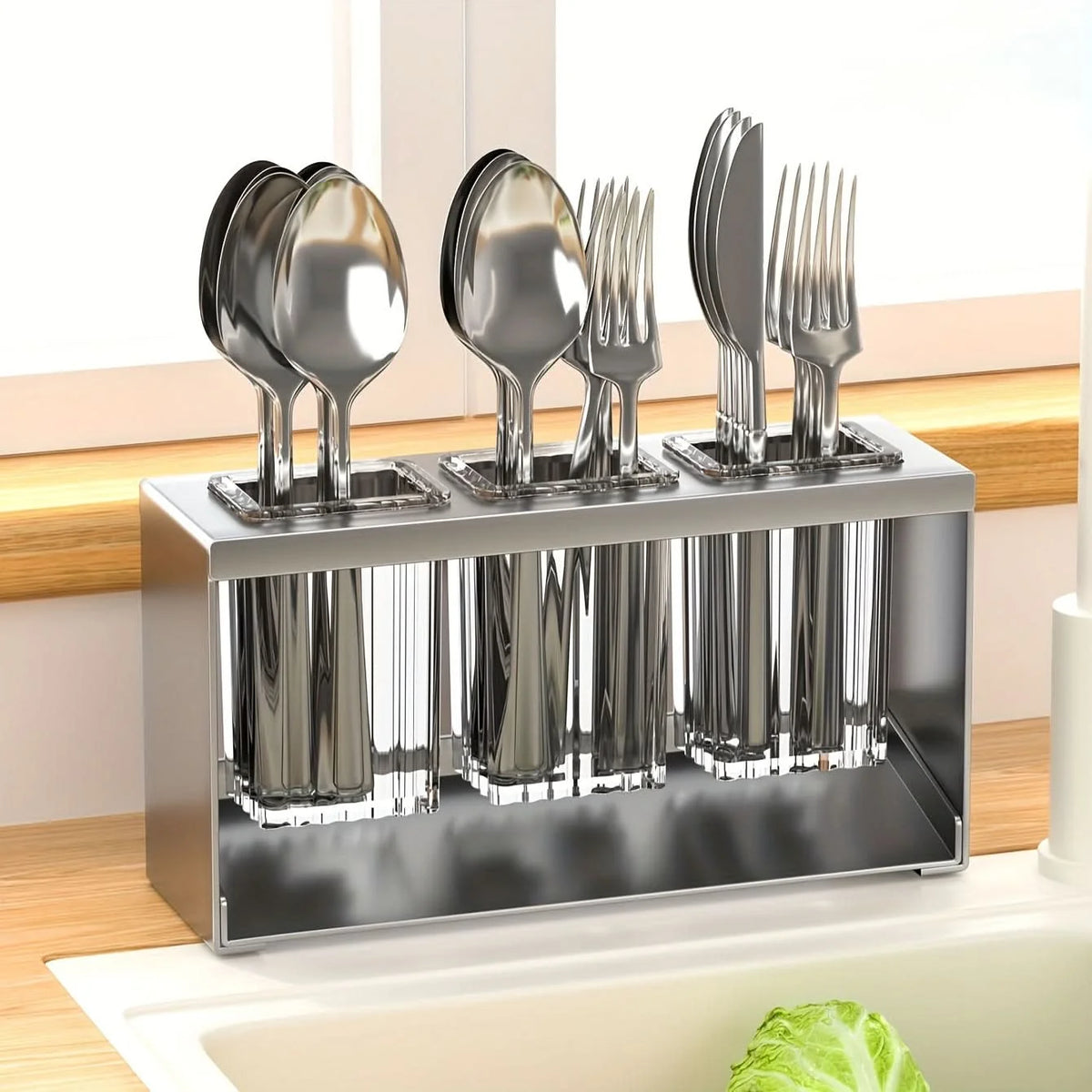 Utensil Holder Multi-Compartment With Drain