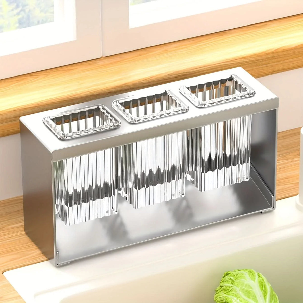 Utensil Holder Multi-Compartment With Drain