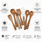 Utensil Set Natural Wood Ergonomic Grip 7 Piece