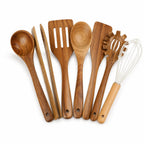 Utensil Set Natural Wood Ergonomic Grip 7 Piece
