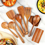 Utensil Set Solid Teak Scratch-Resistant 9-Piece