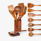 Utensil Set Solid Teak Scratch-Resistant 9-Piece