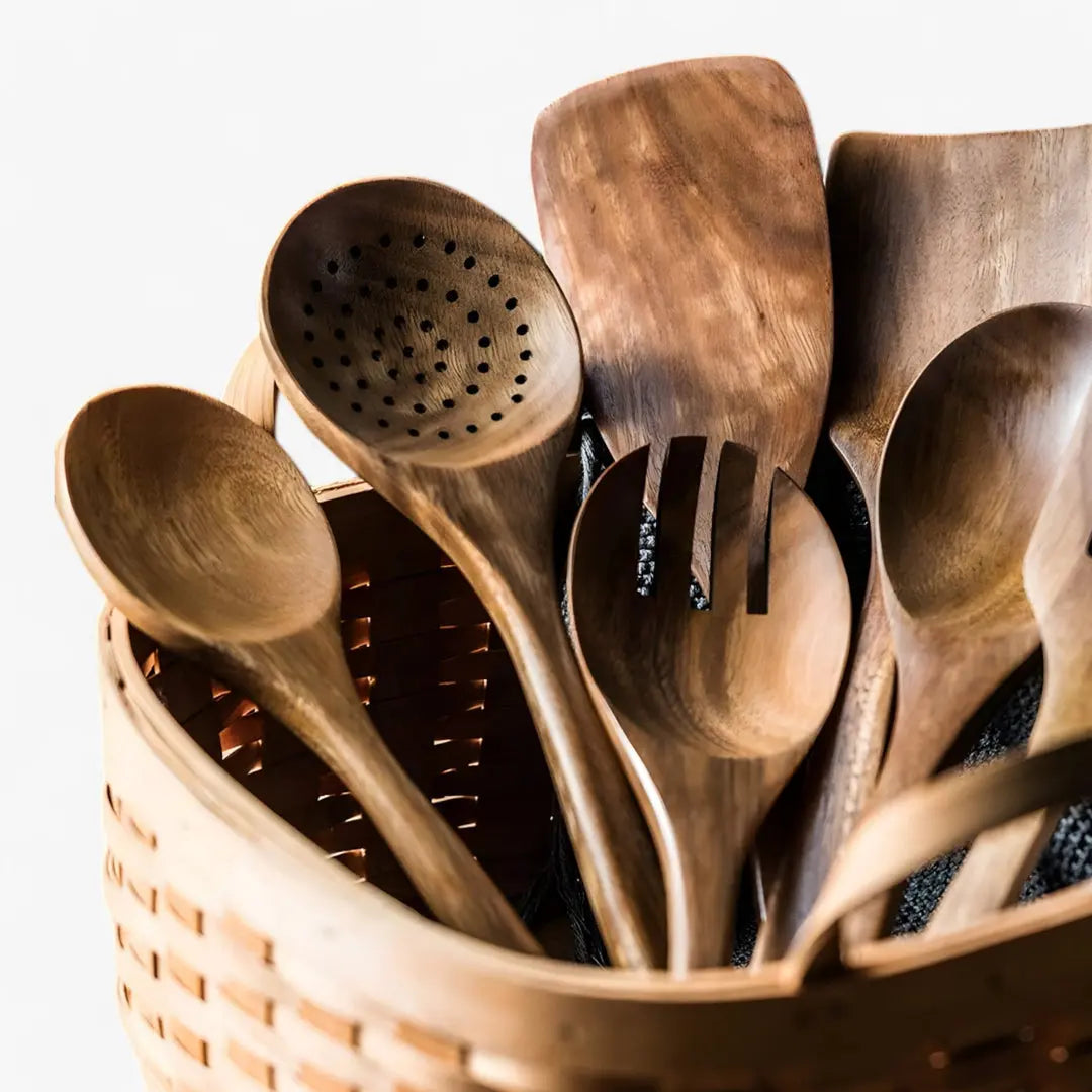 Utensil Set Solid Teak Scratch-Resistant 9-Piece