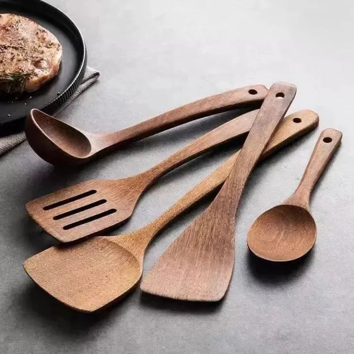 Utensil Set Solid Teak Scratch-Resistant 9-Piece