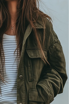 Utility Jacket Green Relaxed Fit Multiple Pockets