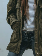 Utility Jacket Green Relaxed Fit Multiple Pockets