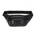 Waist Bag Genuine Leather Multiple Zippered Pockets Adjustable Strap