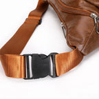 Waist Bag Leather Multiple Zippered Pockets Adjustable Strap