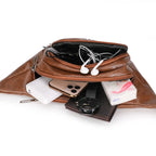 Waist Bag Leather Multiple Zippered Pockets Adjustable Strap