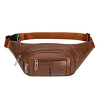 Waist Bag Leather Multiple Zippered Pockets Adjustable Strap