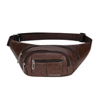 Waist Bag Leather Multiple Zippered Pockets Adjustable Strap