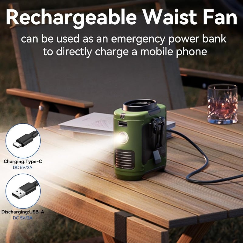 Waist Fan Hands-Free Clip-On USB Rechargeable Adjustable Speeds