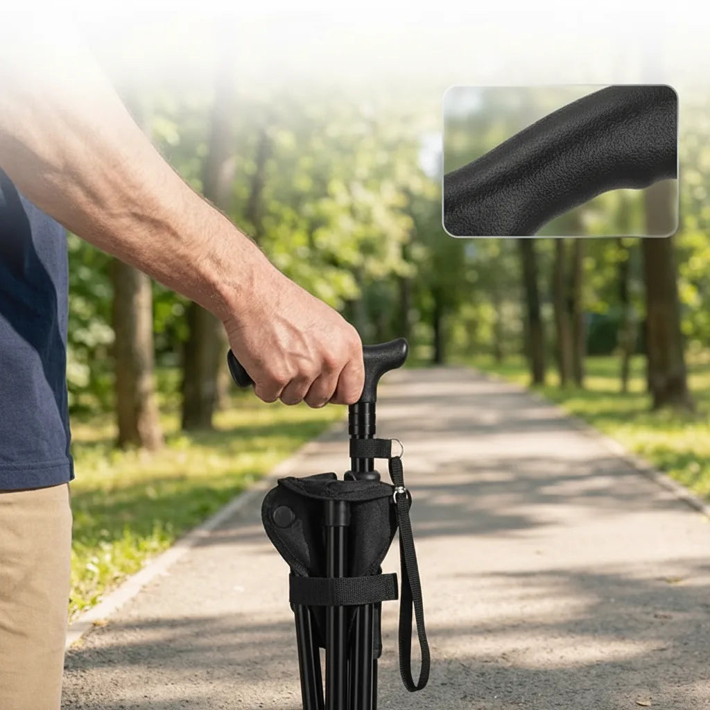 Walking Cane Folding Seat Height Adjustable Lightweight Aluminum