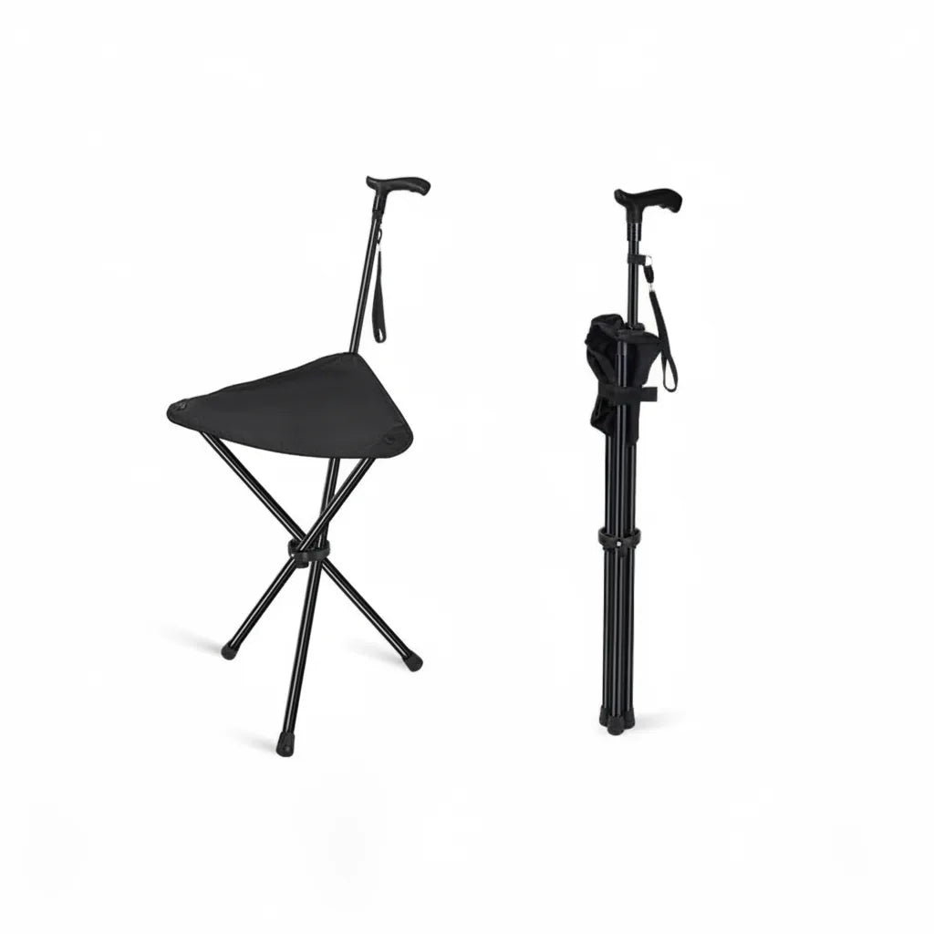 Walking Cane Folding Seat Height Adjustable Lightweight Aluminum