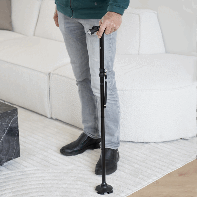 Walking Cane Height-Adjustable 4-Point Base & LED Light