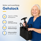 Walking Cane Height-Adjustable 4-Point Base & LED Light