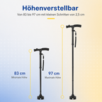 Walking Cane Height-Adjustable 4-Point Base & LED Light