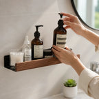Wall Bathroom Shelf Self-Adhesive Solid Wood Water-Resistant
