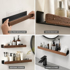 Wall Bathroom Shelf Self-Adhesive Solid Wood Water-Resistant