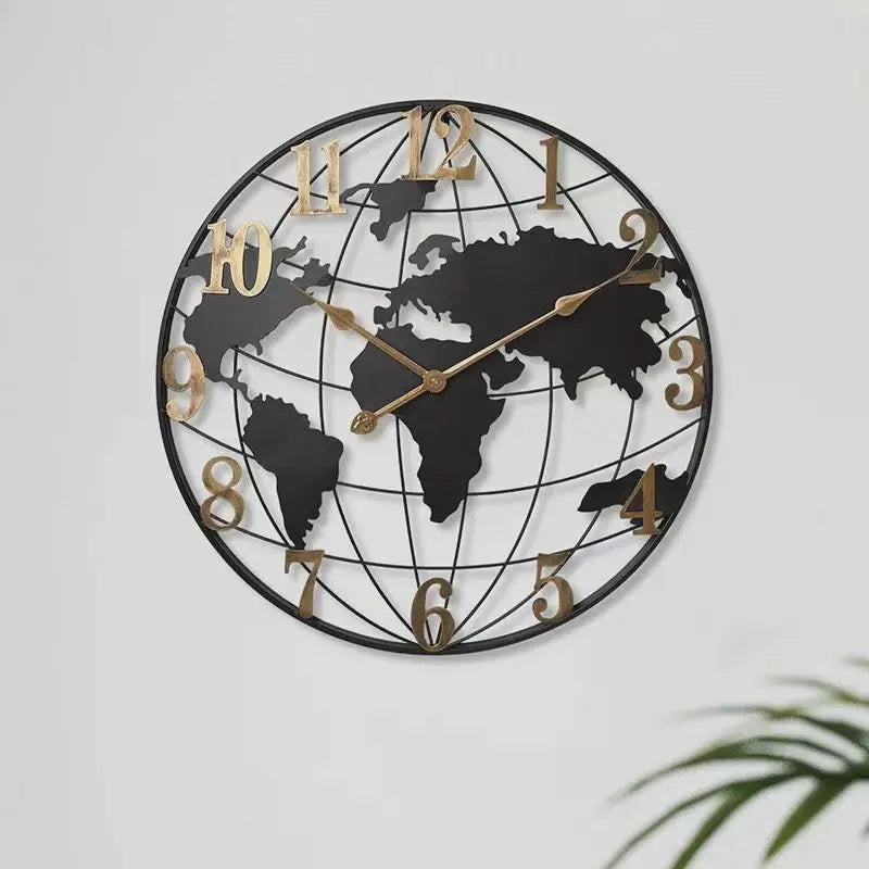 Wall Clock 23.6 Inch Silent Quartz World Map Design