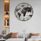 Wall Clock 23.6 Inch Silent Quartz World Map Design