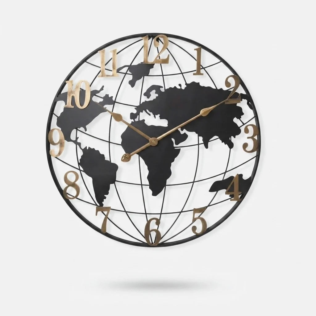 Wall Clock 23.6 Inch Silent Quartz World Map Design