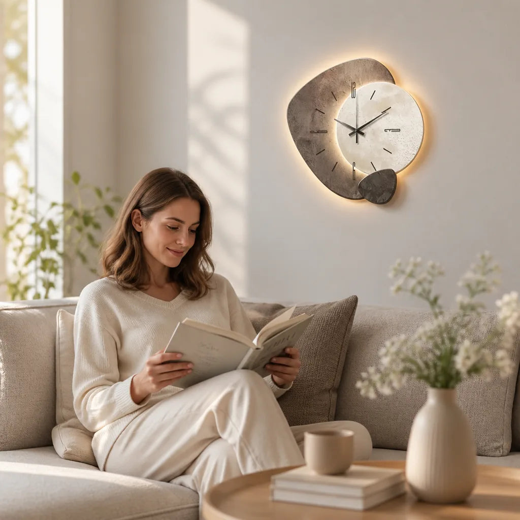 Wall Clock Minimalist Moon Motif Battery-Powered Optional LED