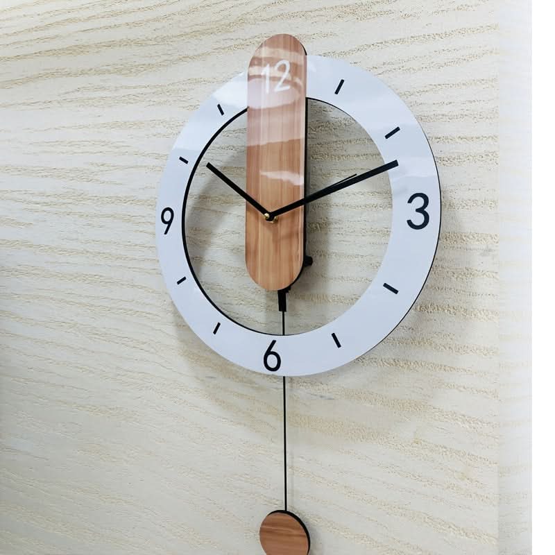 Wall Clock Scandinavian Pendulum Wood-Style Dial Roman Numerals
