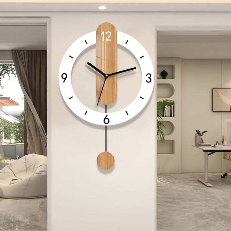 Wall Clock Scandinavian Pendulum Wood-Style Dial Roman Numerals