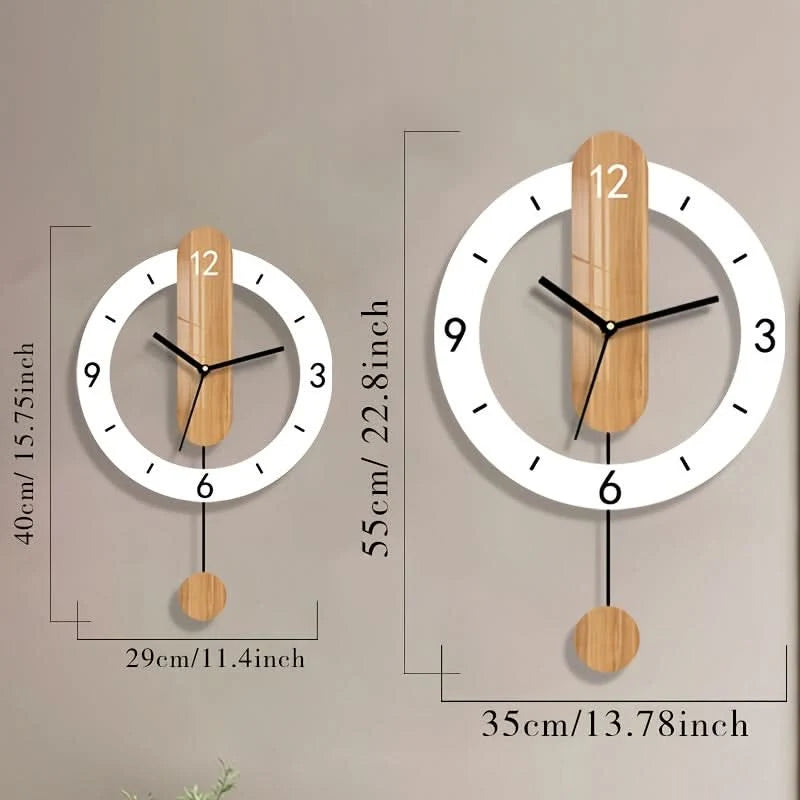 Wall Clock Scandinavian Pendulum Wood-Style Dial Roman Numerals