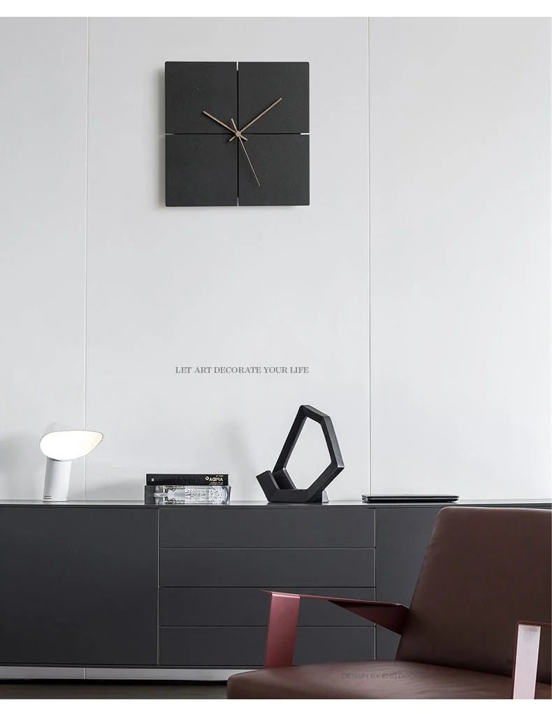 Wall Clock Silent Quartz Movement Minimalist Design Wood & ABS Plastic