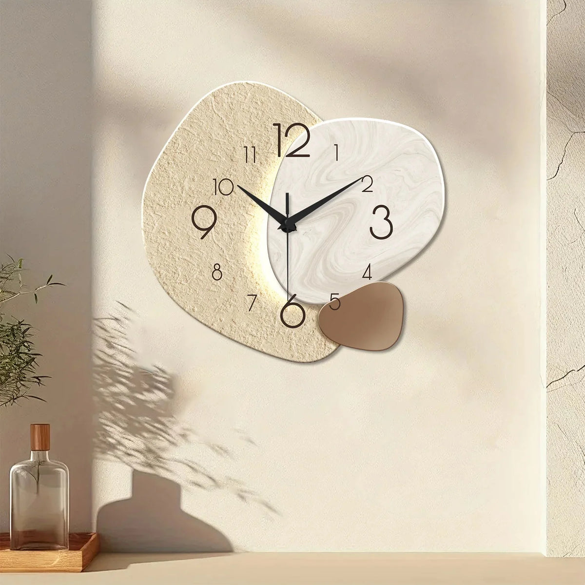 Wall Clock Silent Quartz Organic Double Design Marble Pattern