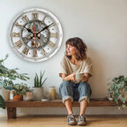 Wall Clock Vintage Gear Roman Numerals