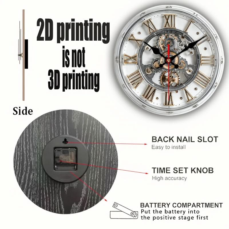 Wall Clock Vintage Gear Roman Numerals
