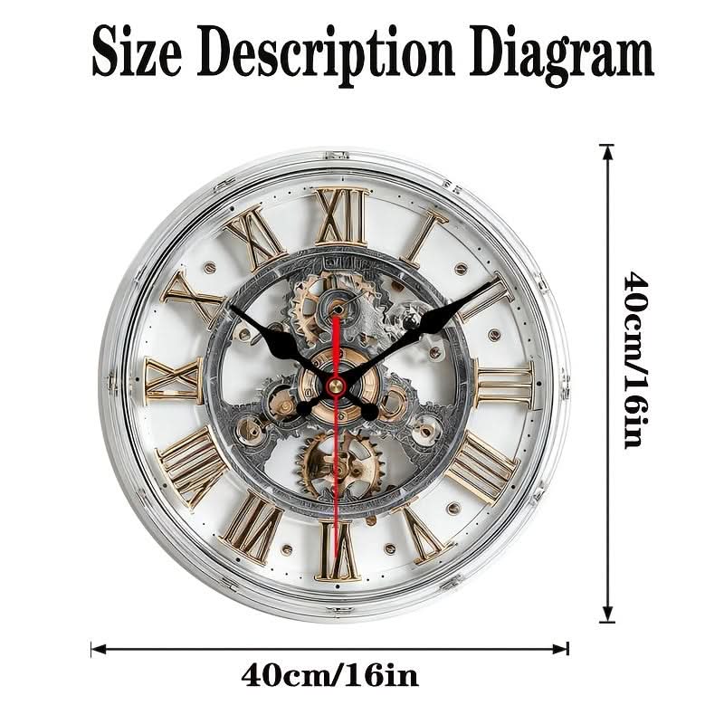 Wall Clock Vintage Gear Roman Numerals