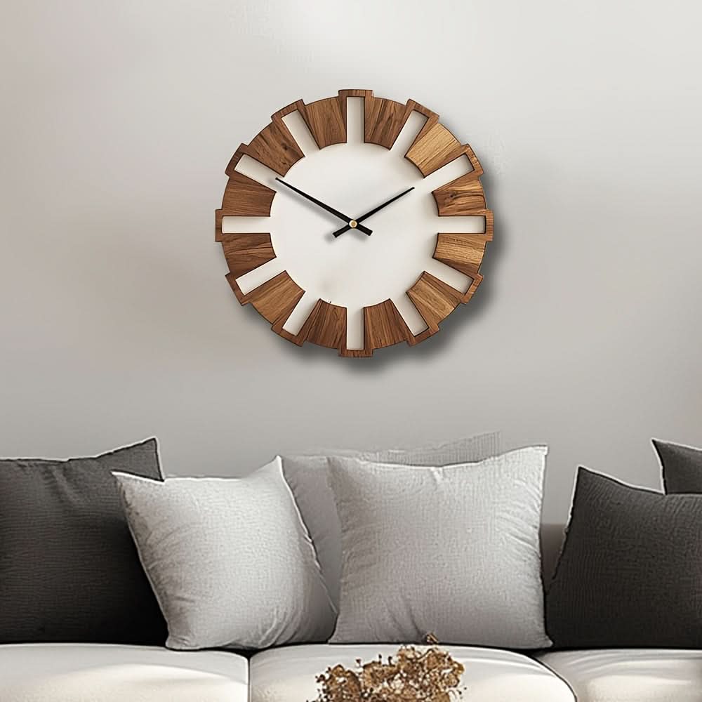 Wall Clock Wood-Look Silent Movement Battery-Operated