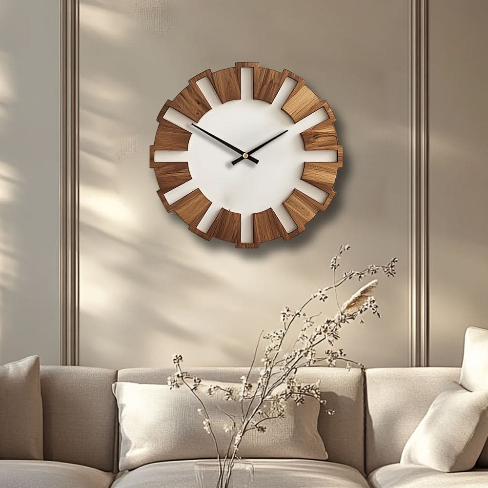 Wall Clock Wood-Look Silent Movement Battery-Operated