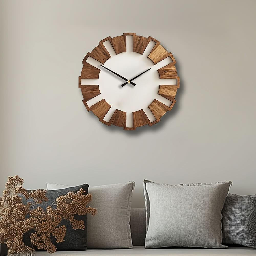 Wall Clock Wood-Look Silent Movement Battery-Operated