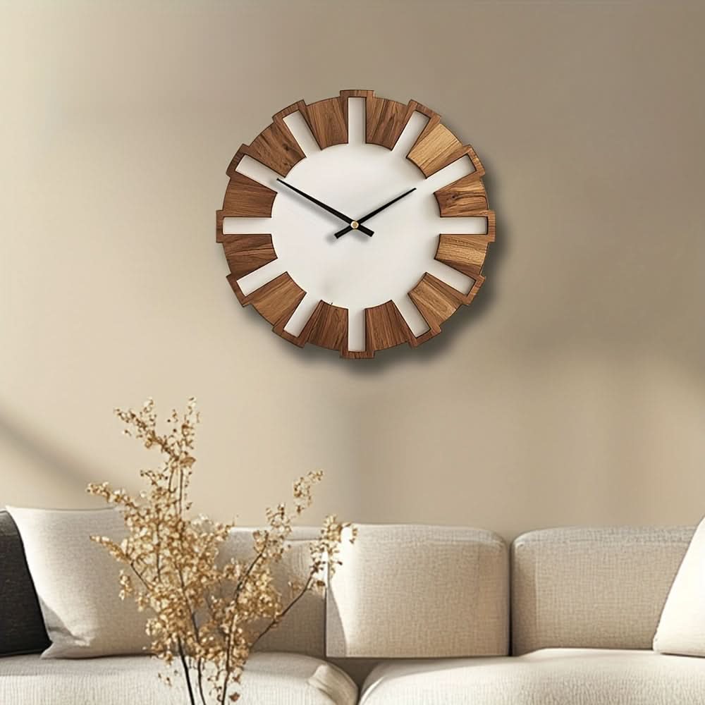 Wall Clock Wood-Look Silent Movement Battery-Operated