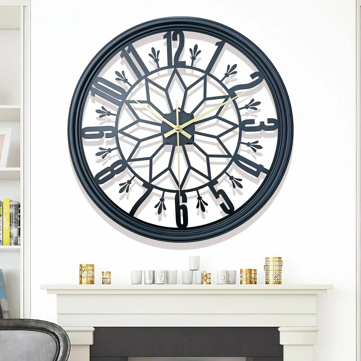 Wall Clock Wrought Iron Modern Minimalist 15.75-Inch Round