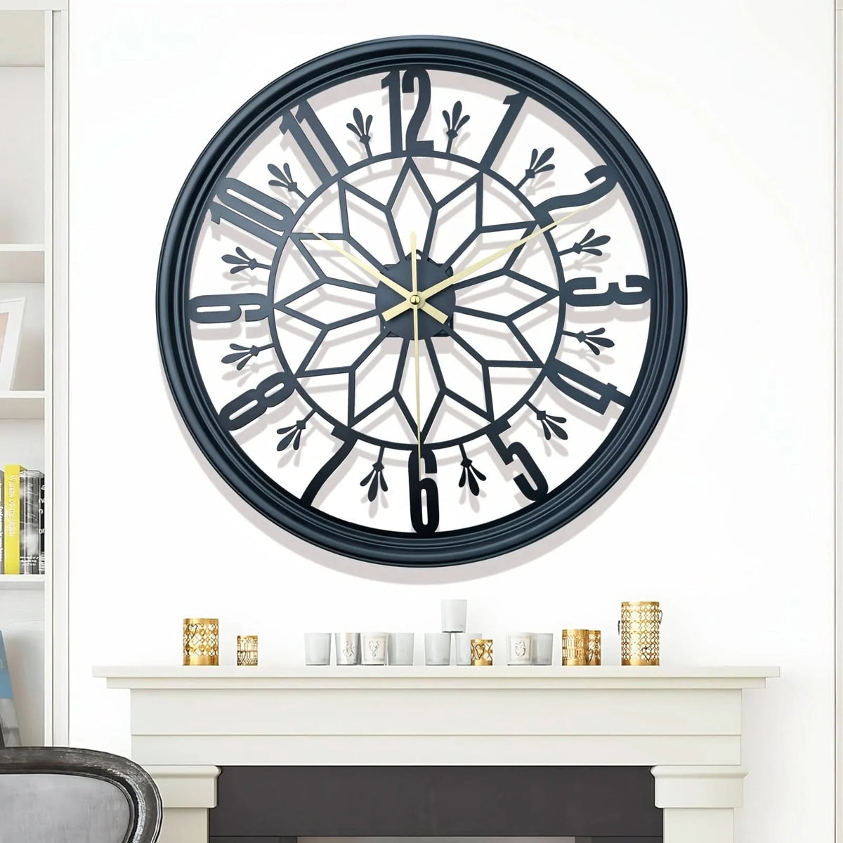 Wall Clock Wrought Iron Modern Minimalist 15.75-Inch Round