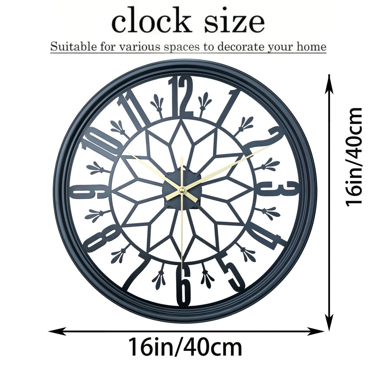 Wall Clock Wrought Iron Modern Minimalist 15.75-Inch Round