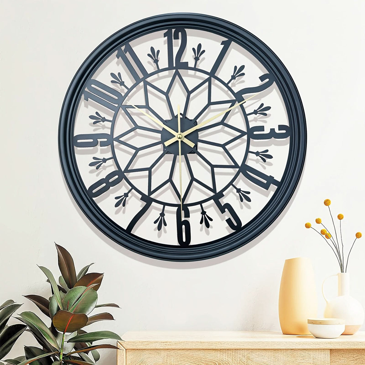 Wall Clock Wrought Iron Modern Minimalist 15.75-Inch Round