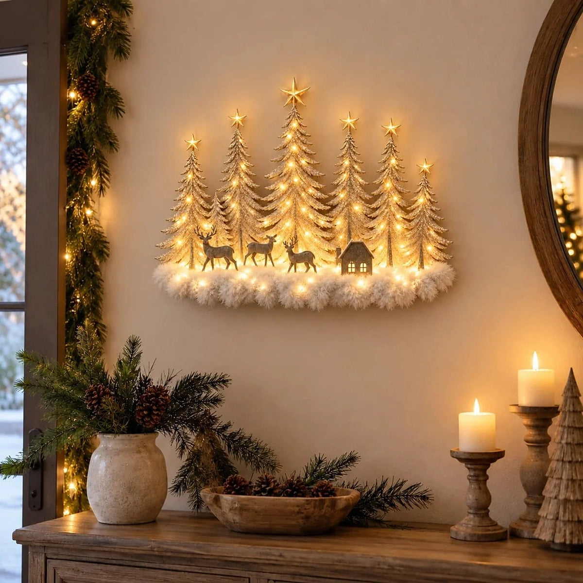Wall Decor Layered 3D Winter Scene Warm LED Lights